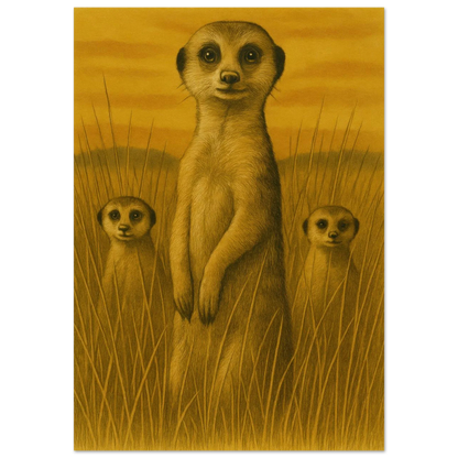 Vintage Safari Meerkat Family Art Print - Warm Ochre Tones Poster