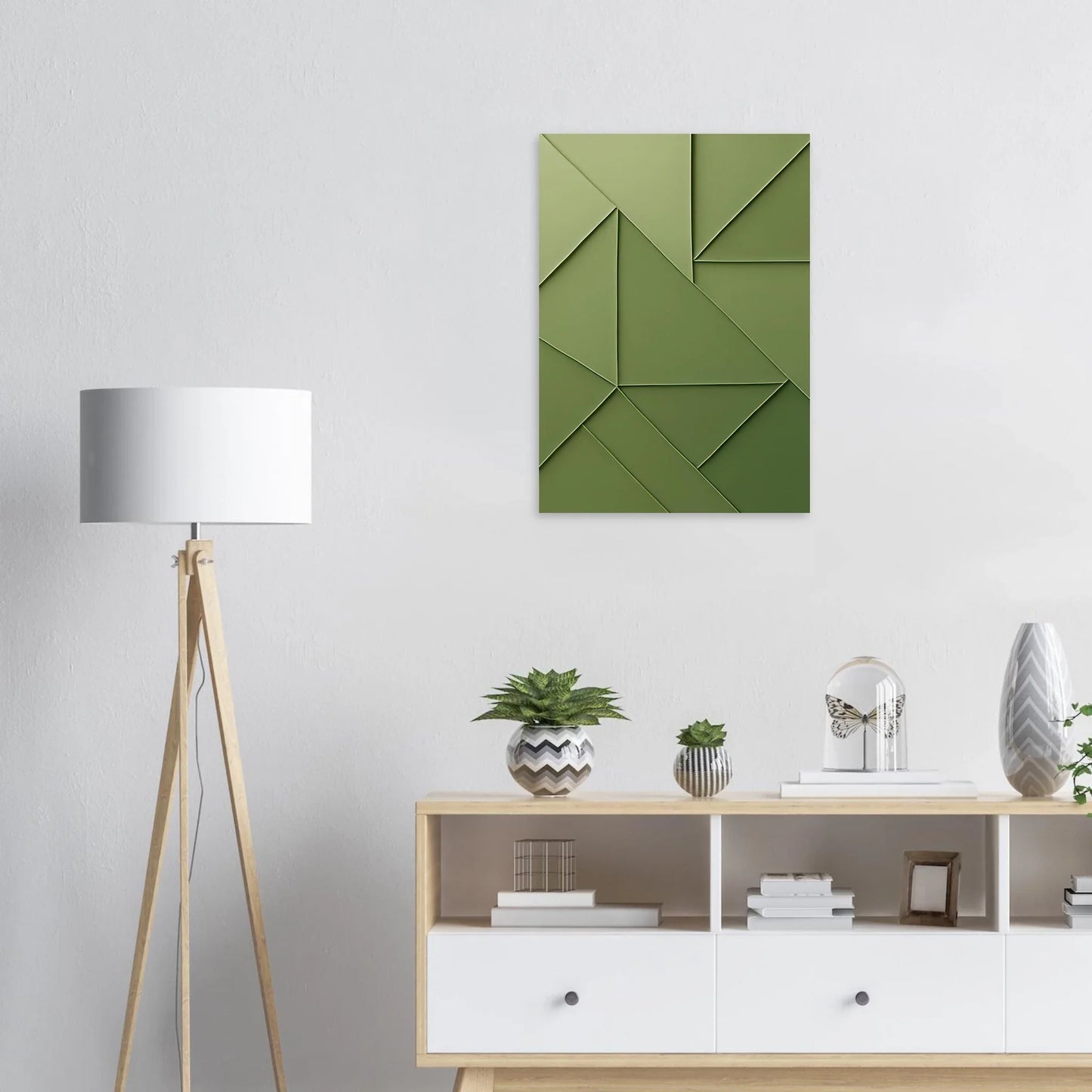 Abstrakt Minimalist Konsttryck i Gröna Nyanser – Modern Geometrisk Väggkonst
