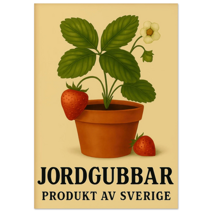 Retro Strawberry Delight: 'Jordgubbar' Swedish Produce Art Print Poster