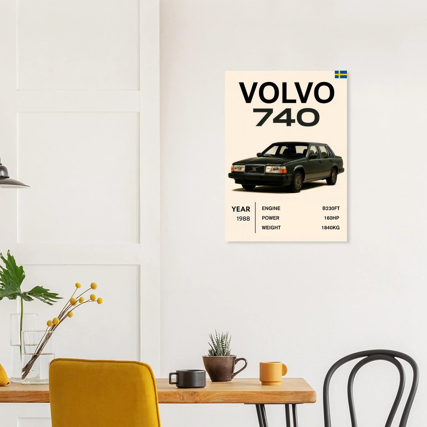 Volvo 740 Vintage Bilkonsttryck – Klassisk Skandinavisk Design Poster