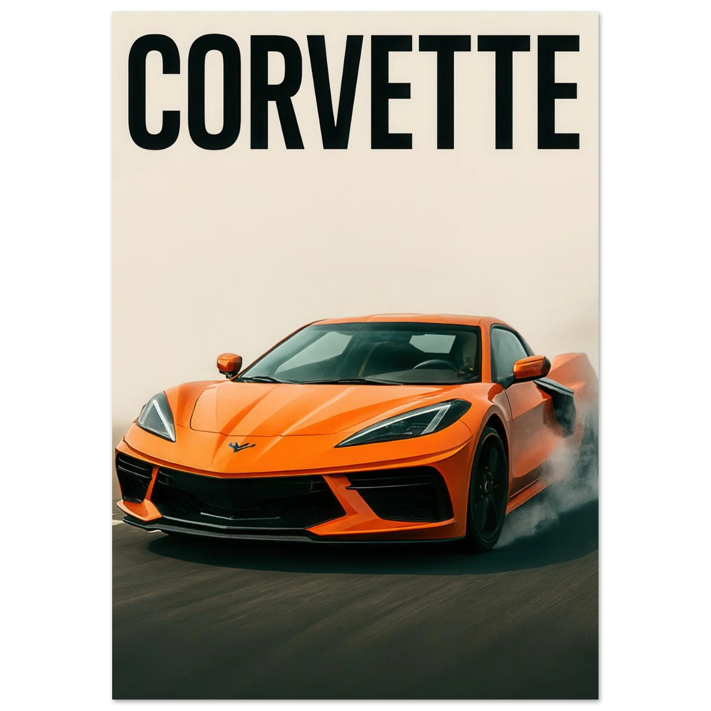 Corvette Stingray Sportbil Affisch: Ikonisk Orange Racing Konsttryck i Premiumkvalitet