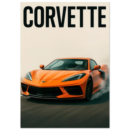 Corvette Stingray Sportbil Affisch: Ikonisk Orange Racing Konsttryck i Premiumkvalitet