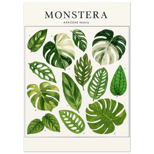 Monstera Botanical Art Print - Premium Green Leaf Illustration Poster in Various Sizes