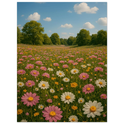 Vibrant Summer Meadow Poster – Pink & White Daisies in Bloom, Multiple Sizes Available