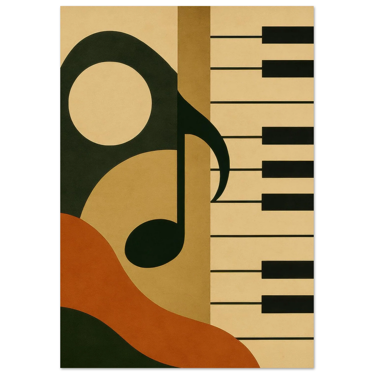 Retro Jazz Melodies Poster – Abstract Music Art Print with Piano Keys & Notes in Warm Earth Tones
