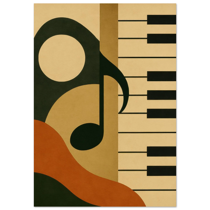 Retro Jazz Melodies Poster – Abstract Music Art Print with Piano Keys & Notes in Warm Earth Tones