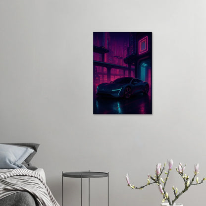 Neon Night Drive: Futuristic Cyberpunk Car Art Print – Bilar Collection