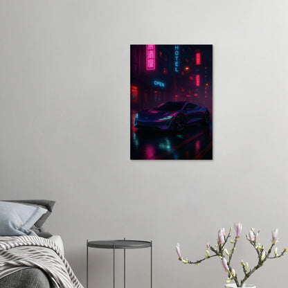 Neon Night Rider Poster: Vibrant Cyberpunk Car Art Print, Choose Your Size