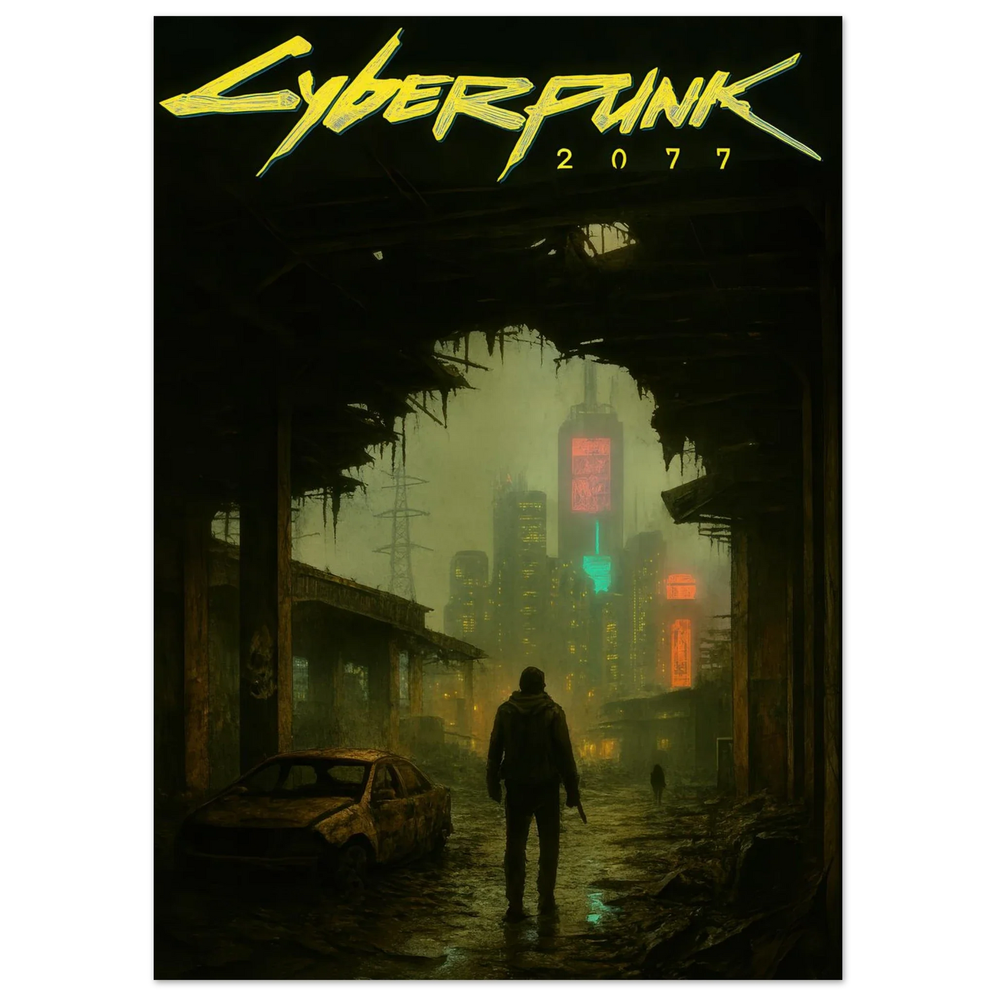 Cyberpunk Poster - Övergiven Stad Art Print on Premium Paper