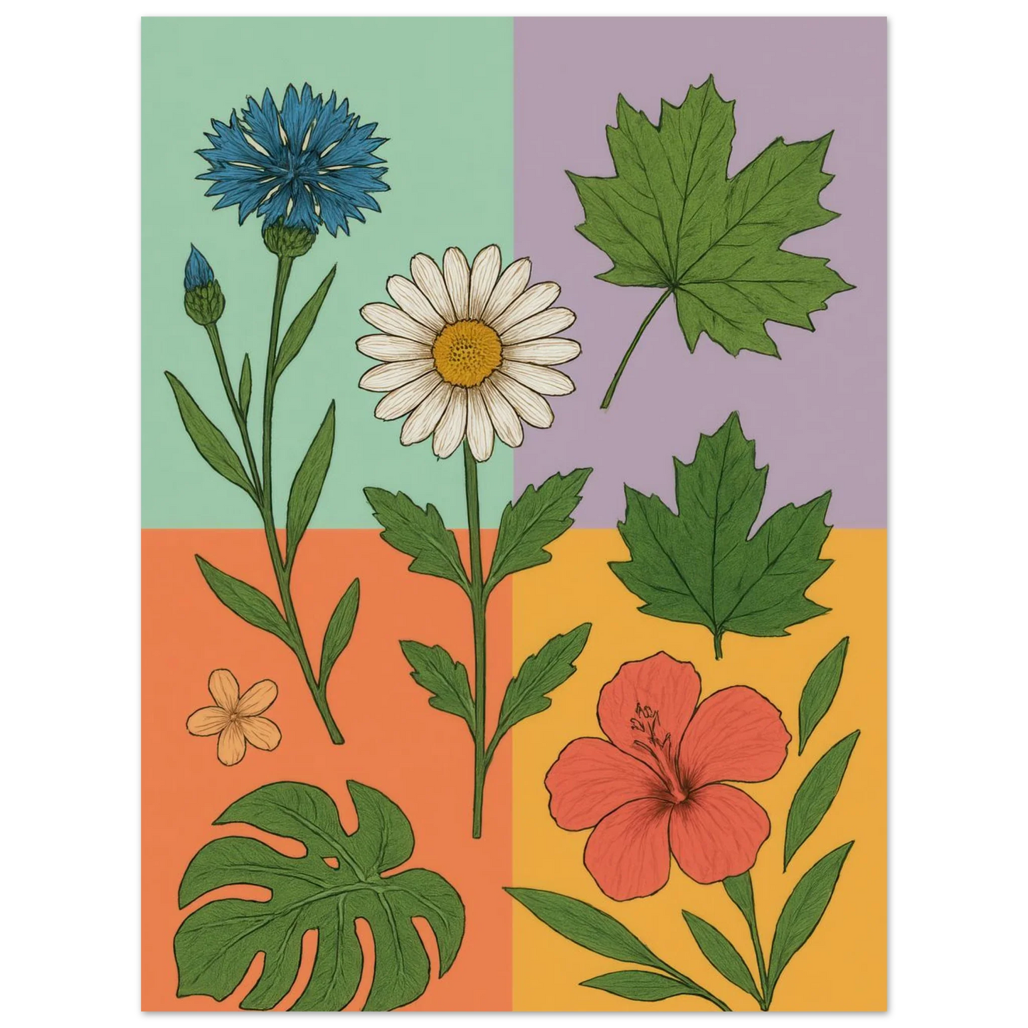 Frukter Botanisk Konsttryck – Levande Blommor och Blad på Premium Papper, Välj Din Storlek