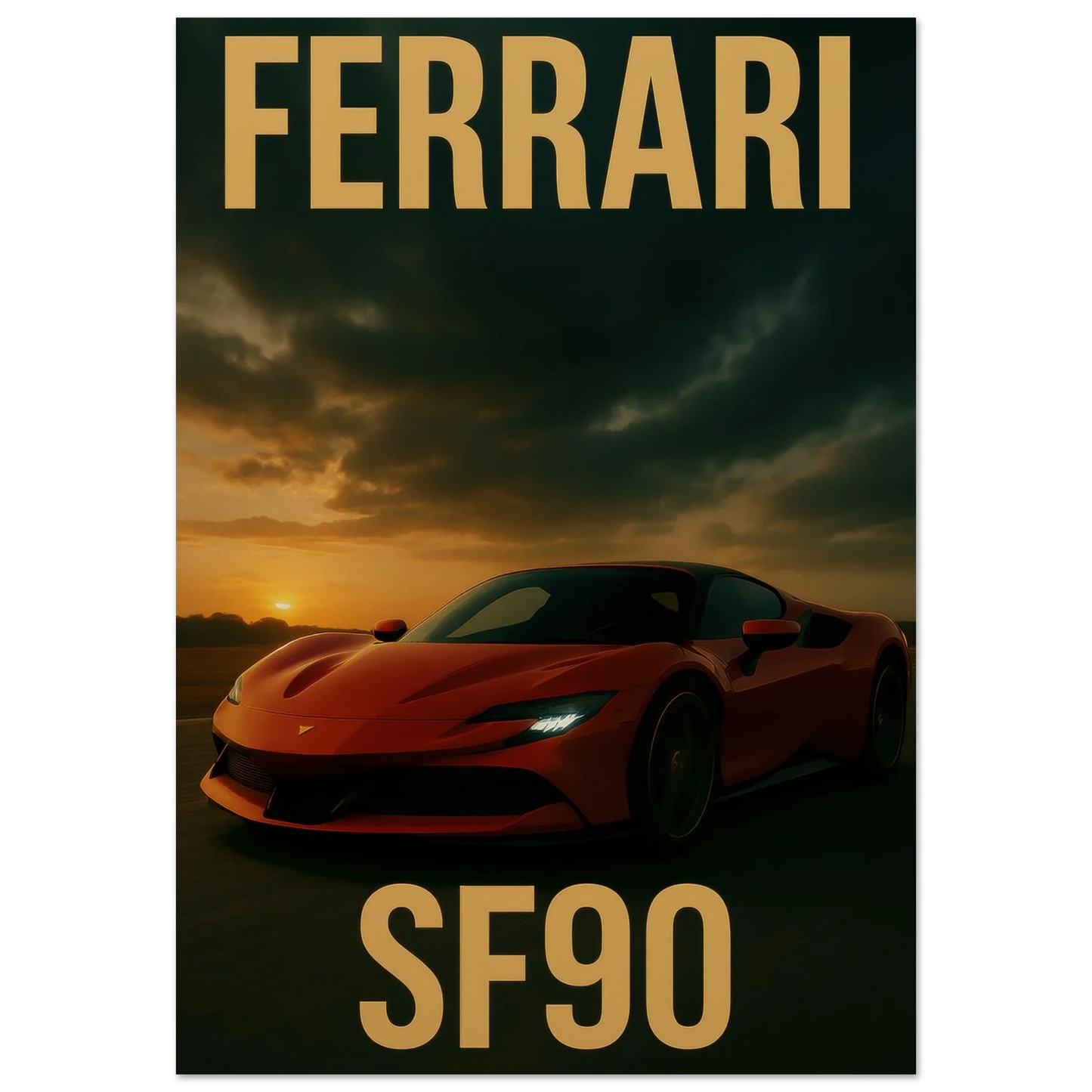 Ferrari SF90 Sunset Drive Poster – Premium Quality Car Art in Multiple Sizes