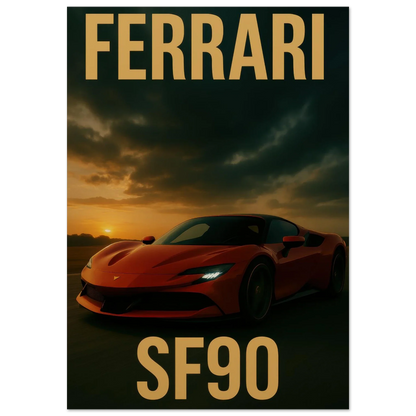 Ferrari SF90 Sunset Drive Poster – Premium Quality Car Art in Multiple Sizes