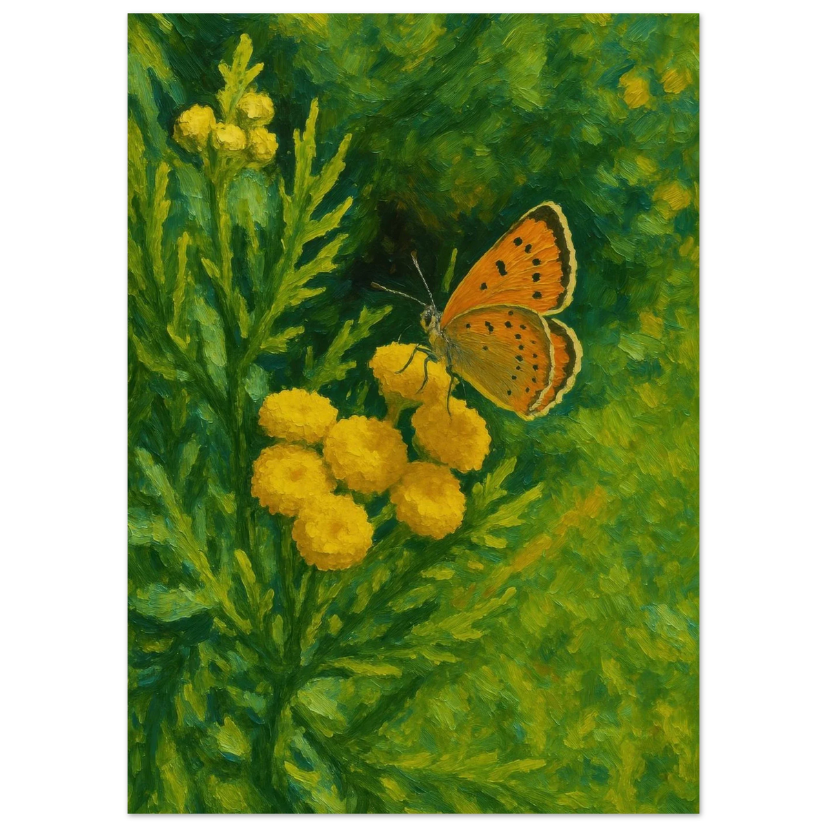 Vibrant Impressionist Butterfly & Yellow Flowers Art Print – Choose Your Perfect Size