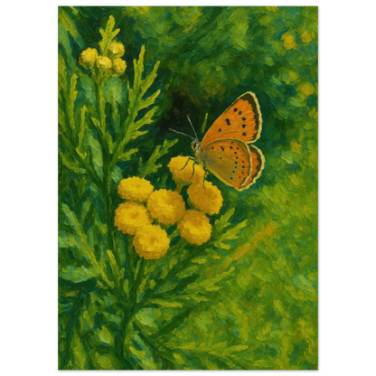 Vibrant Impressionist Butterfly & Yellow Flowers Art Print – Choose Your Perfect Size