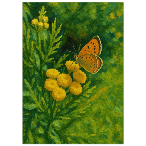 Vibrant Impressionist Butterfly & Yellow Flowers Art Print – Choose Your Perfect Size