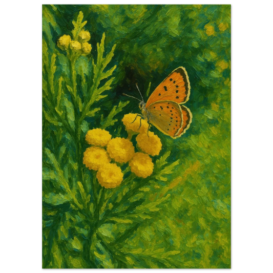 Vibrant Impressionist Butterfly & Yellow Flowers Art Print – Choose Your Perfect Size