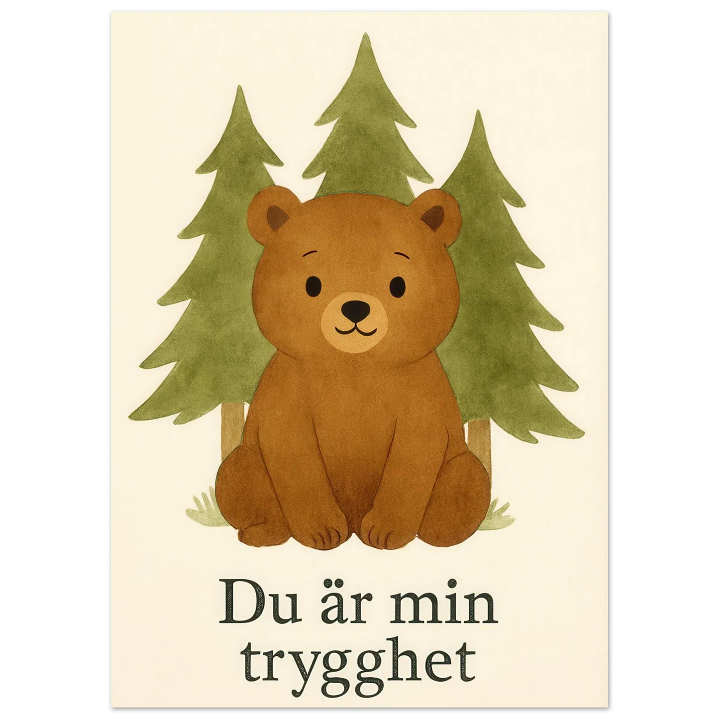 Söt Björnskog – "Du är min trygghet" Konsttryck – Charmig Barntavla i Valfri Storlek