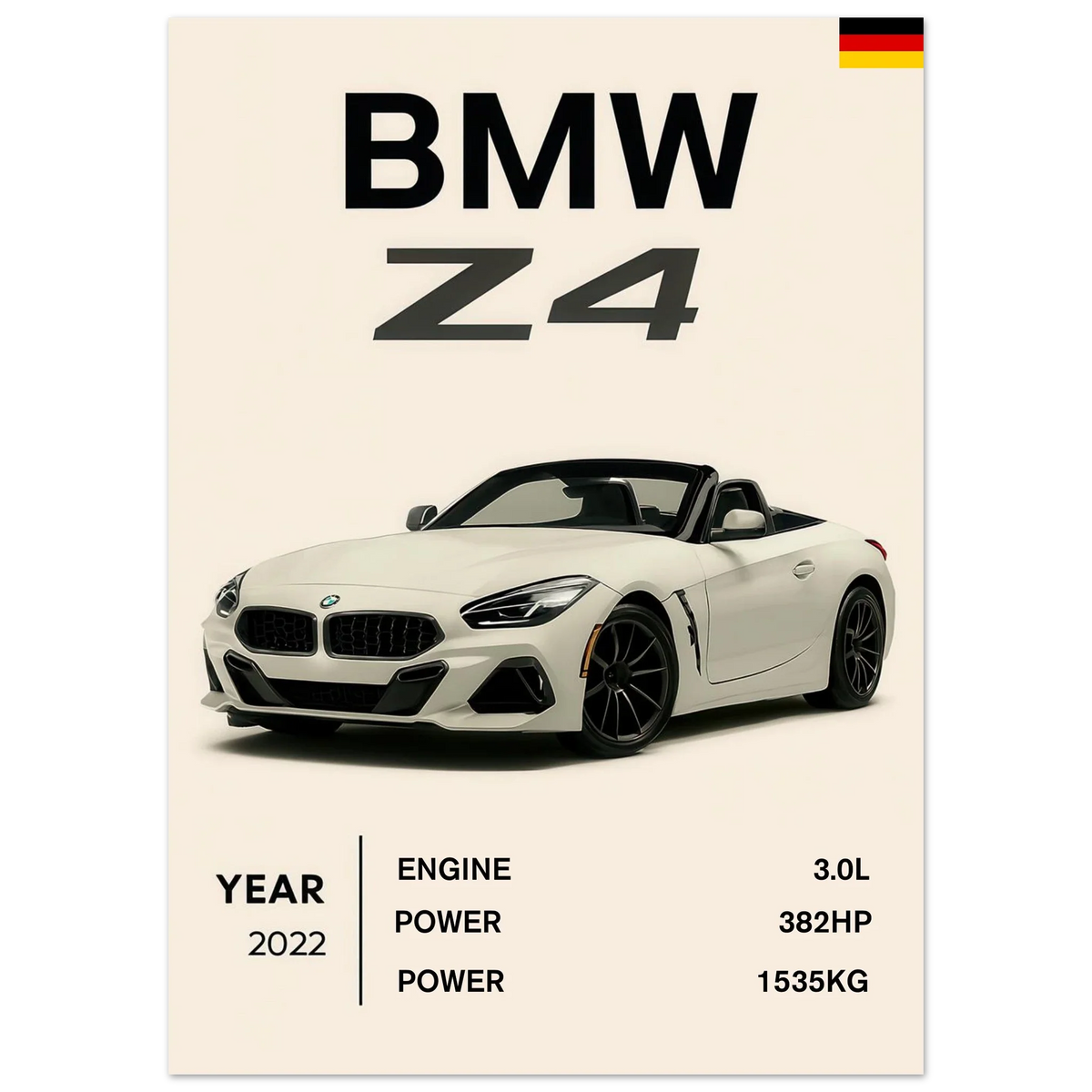 BMW Z4 2022 Sportbil Poster – Minimalistisk Design för Bilentusiasten
