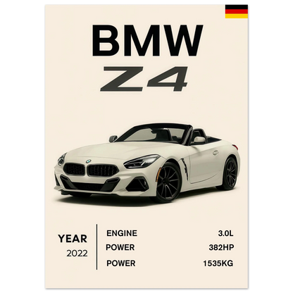 BMW Z4 2022 Sportbil Poster – Minimalistisk Design för Bilentusiasten