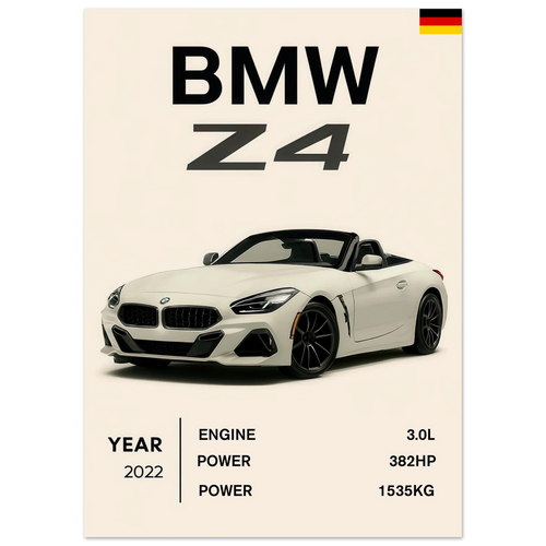 BMW Z4 2022 Sportbil Poster – Minimalistisk Design för Bilentusiasten