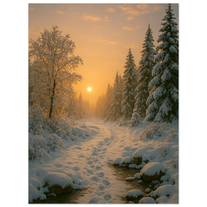 Winter Sunset Wonderland Poster - Golden Hour Forest Landscape Art Print in Various Sizes