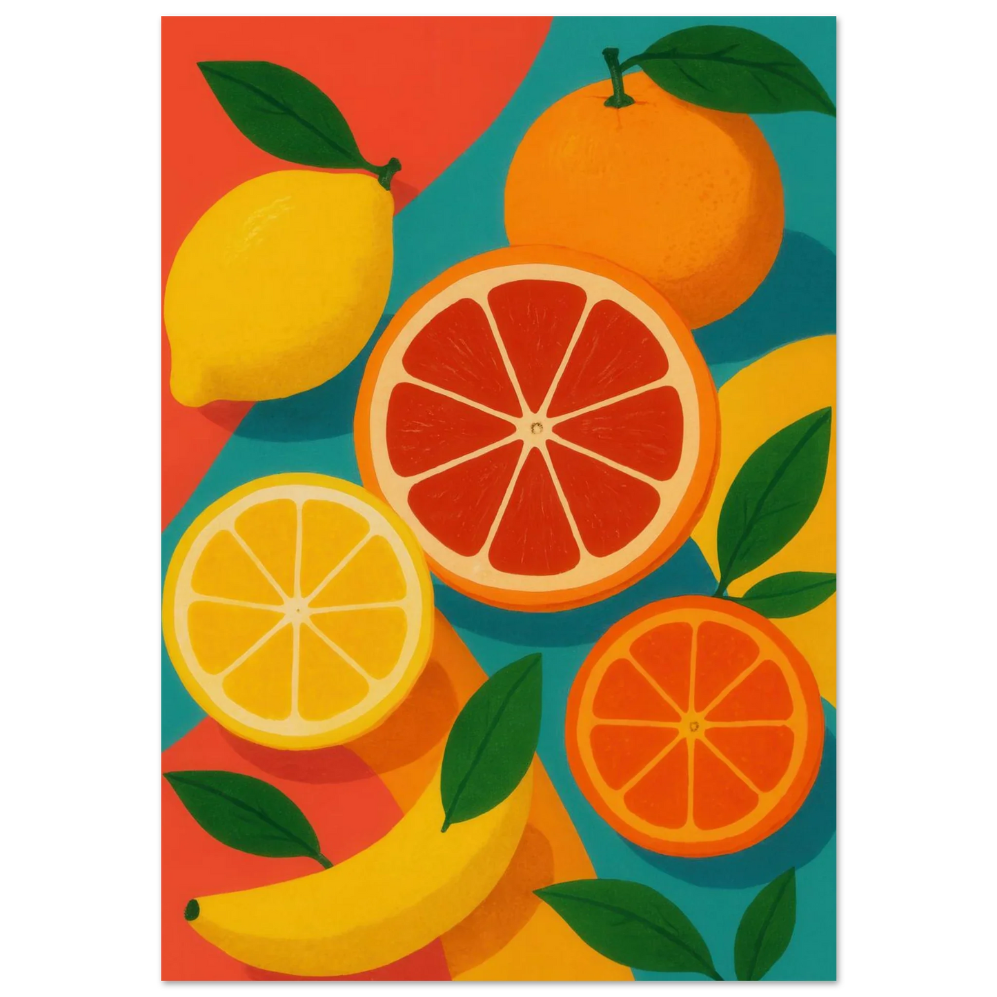 Frukter: Vibrant Citrus & Banana Pop Art Print for a Zesty Home Decor Makeover