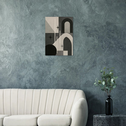 Minimalist Cosmic Abstraction Poster Print - Black, White & Grey Geometric Art