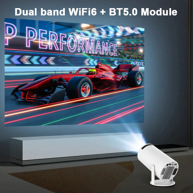 Bärbar 4k WIFI-projektor med Android 10, iOS kompatibel