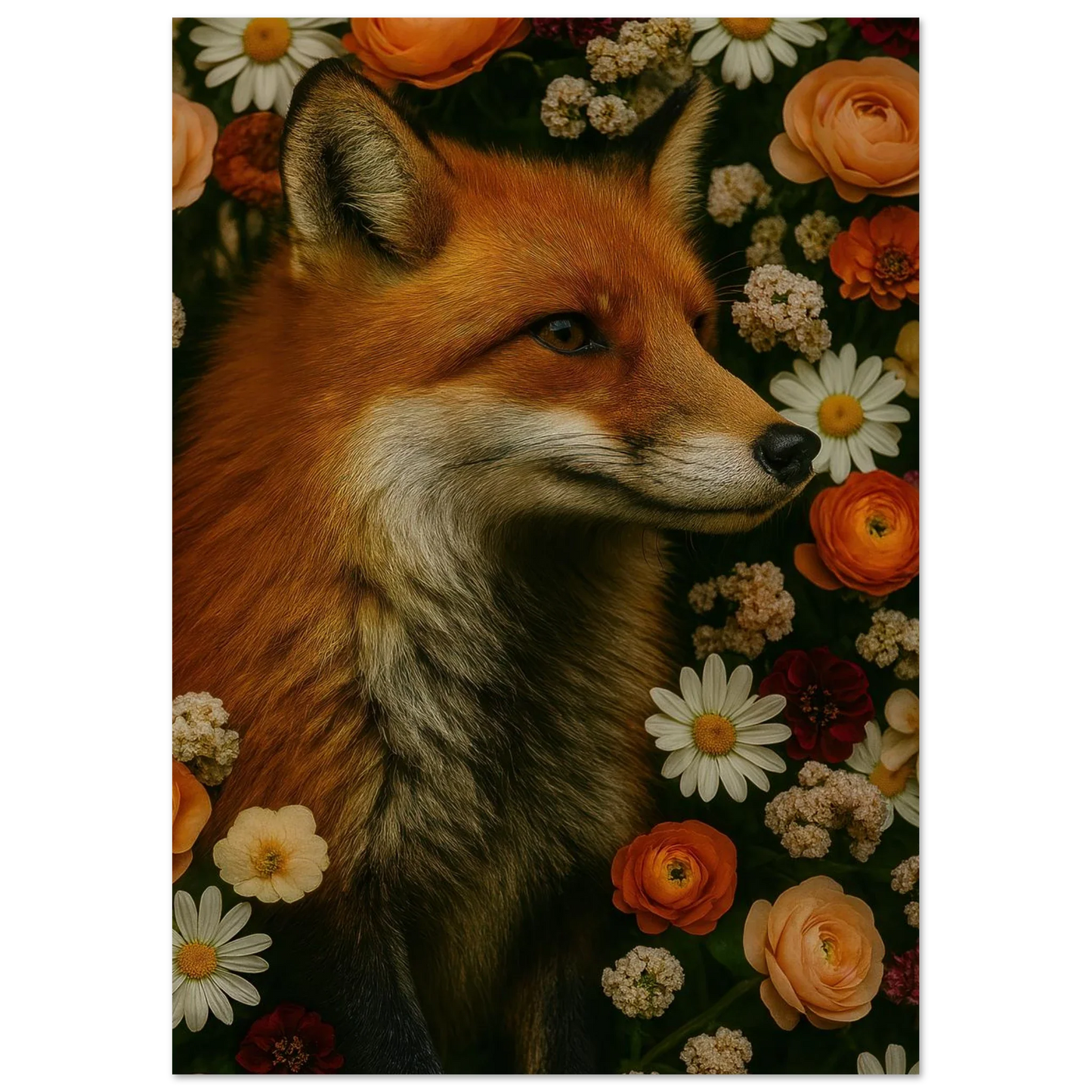 Djur: Blomsterfox – Förtrollande Rävkonsttryck i Levande Färger