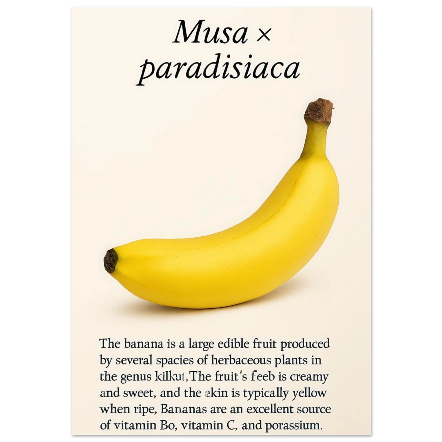 Frukter – Banan Botanisk Poster: Gul Frukt Konsttryck på Halvblankt Papper, i Flera Storlekar