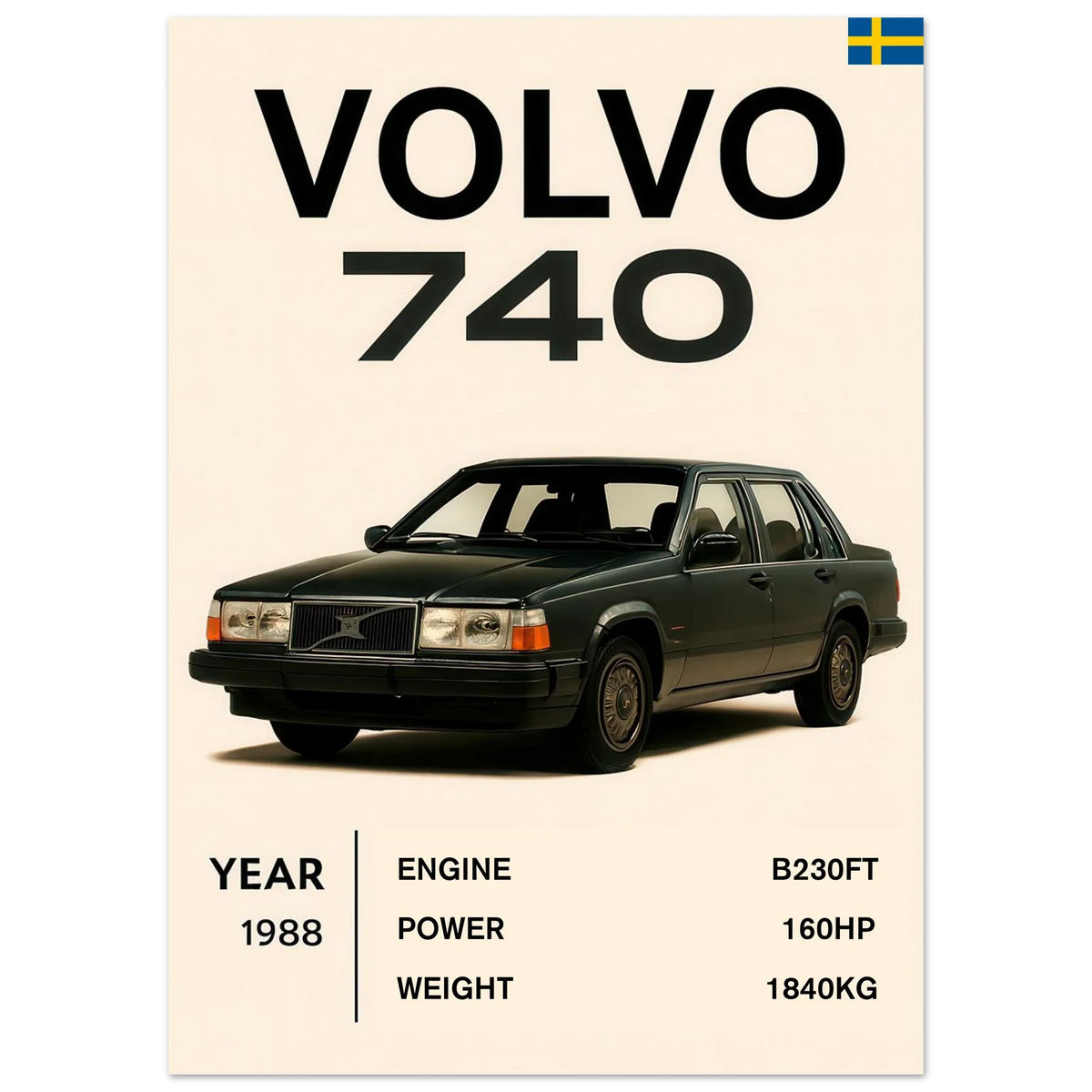 Volvo 740 Vintage Bilkonsttryck – Klassisk Skandinavisk Design Poster