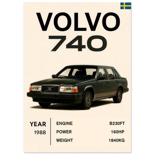 Volvo 740 Vintage Bilkonsttryck – Klassisk Skandinavisk Design Poster