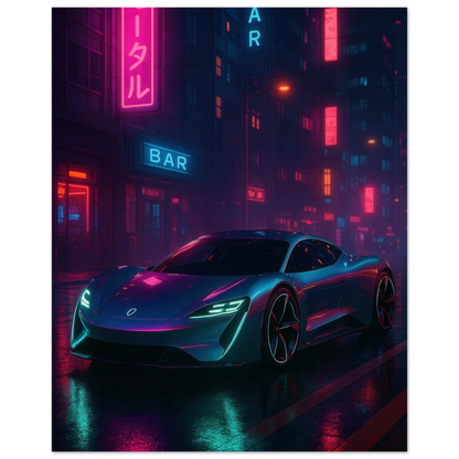 Neon Night Rider: Futuristic Car Street Art Print