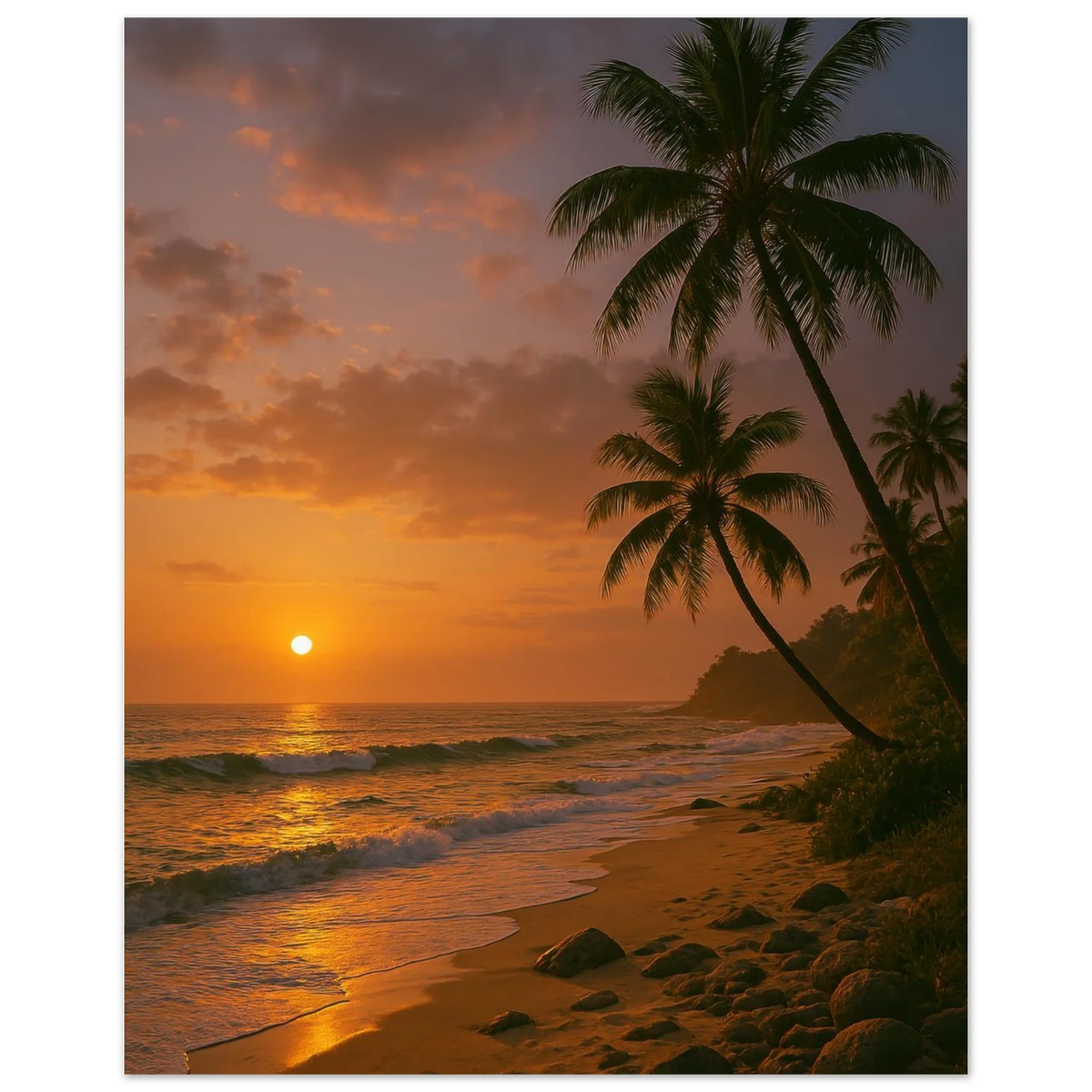 Golden Hour Tropical Sunset Poster - Vibrant Beach Art Print for Your Home