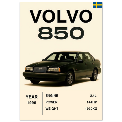 Volvo 850 Klassisk Bil Affisch – Fånga Tidens Elegans med Premium Konsttryck
