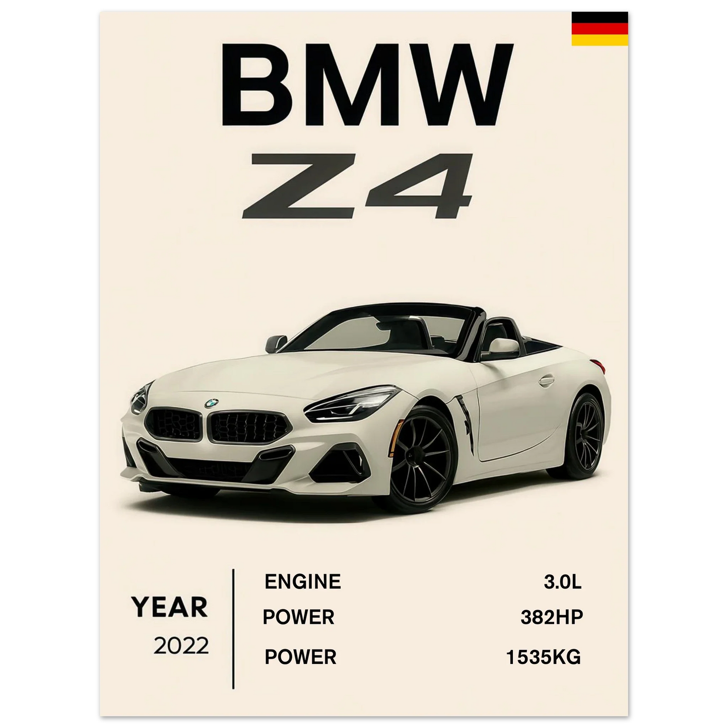 BMW Z4 2022 Sportbil Poster – Minimalistisk Design för Bilentusiasten