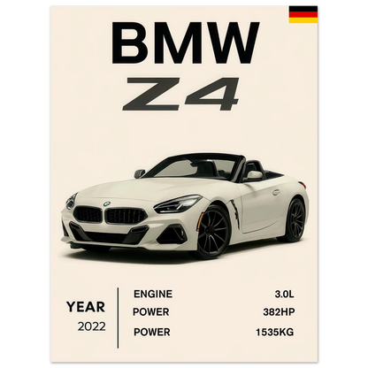 BMW Z4 2022 Sportbil Poster – Minimalistisk Design för Bilentusiasten