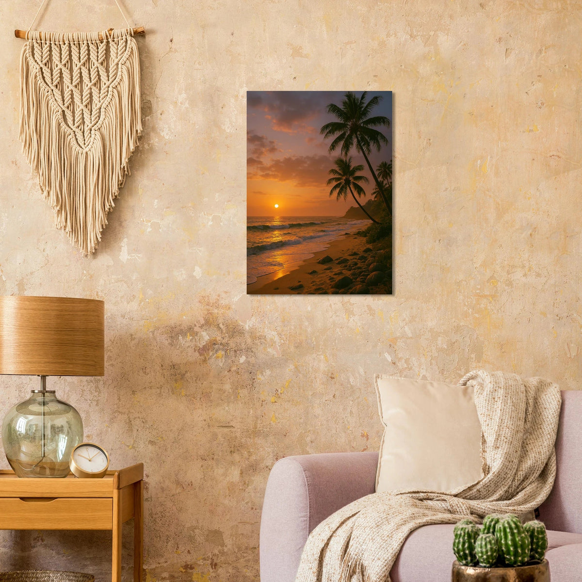 Golden Hour Tropical Sunset Poster - Vibrant Beach Art Print for Your Home