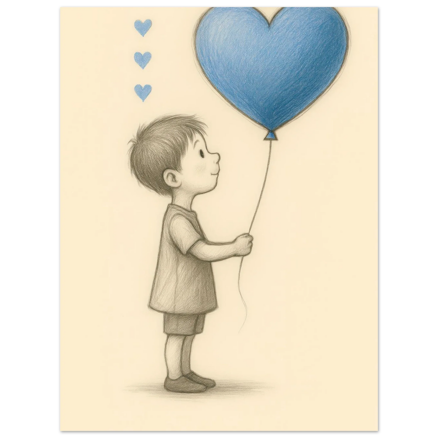"A Little Love" Konsttryck – Charmig Barnillustration med Hjärteballong, Perfekt för Barnrummet i Olika Storlekar