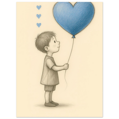 "A Little Love" Konsttryck – Charmig Barnillustration med Hjärteballong, Perfekt för Barnrummet i Olika Storlekar