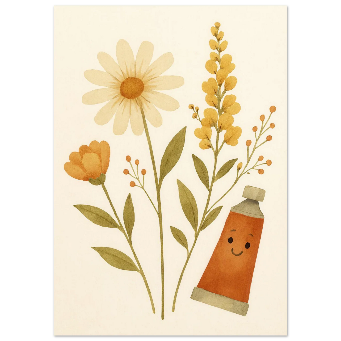 Vibrant Floral & Happy Paint Tube Art Print – Whimsical Barn Style Botanical Wall Art in Multiple Sizes