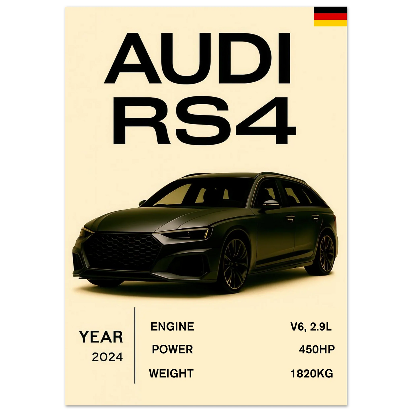 Audi RS4 Sportig Design Affisch – Premium Konsttryck med Halvblank Finish för Bilentusiaster