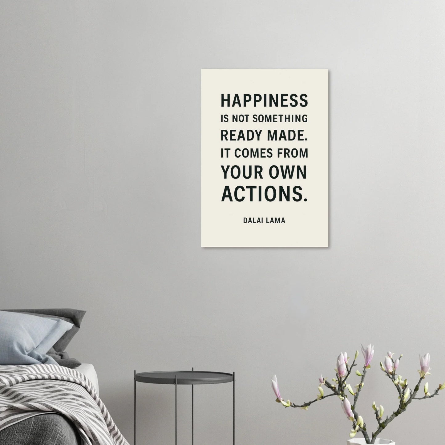 Dalai Lama 'Happiness' Quote Art Poster - Minimalist Black & Cream Inspirational Print in Various Sizes