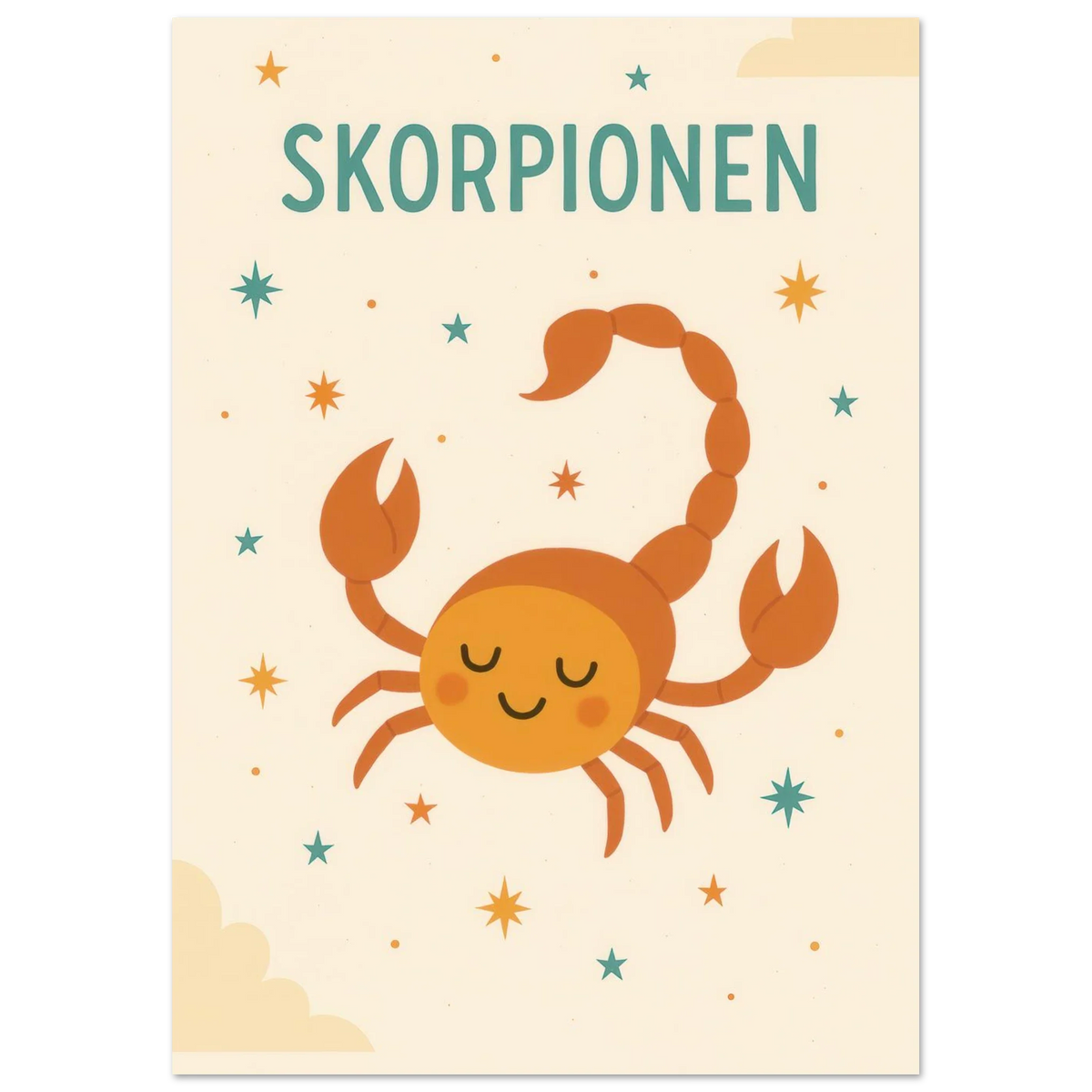 Söt Skorpion Barnrumsaffisch - Personlig Zodiac Konsttryck i Flera Storlekar