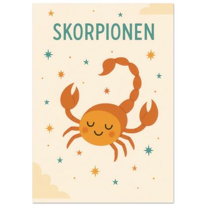 Söt Skorpion Barnrumsaffisch - Personlig Zodiac Konsttryck i Flera Storlekar