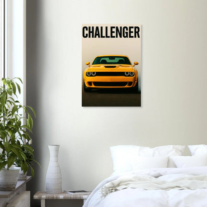 Challenger: Iconic Gul Muscle Car Konsttryck – Premium Halvblank Poster i Flera Storlekar