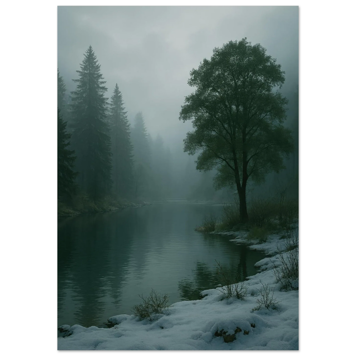 Mystical Winter Lake Landscape Premium Poster