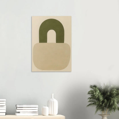 Abstrakt minimalistisk hänglåsdesign poster – Mjuk beige och armygrön väggkonst i premiumkvalitet