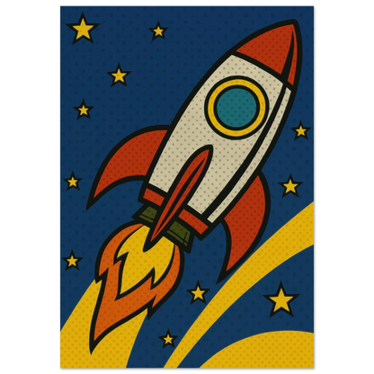 Retro Pop Art Rocket Launch Poster – Cosmic Adventure Print for Kids & Adults in Multiple Sizes