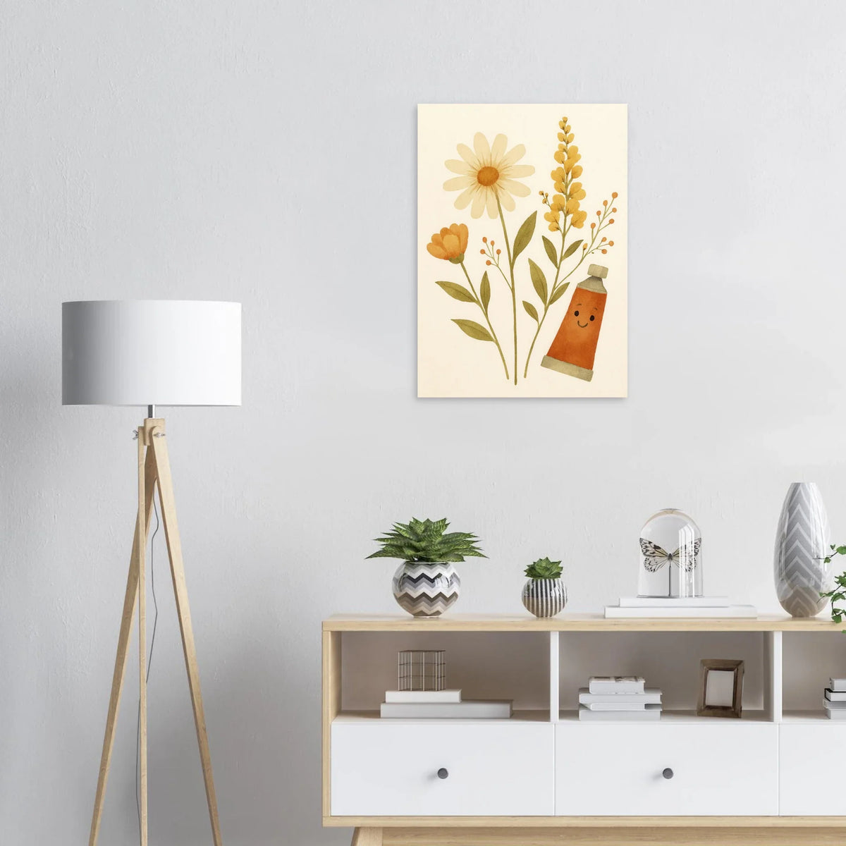 Vibrant Floral & Happy Paint Tube Art Print – Whimsical Barn Style Botanical Wall Art in Multiple Sizes